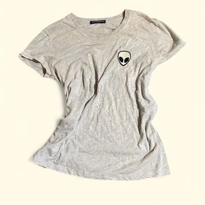 Brandy-melville Women's Grey and Cream T-shirt
